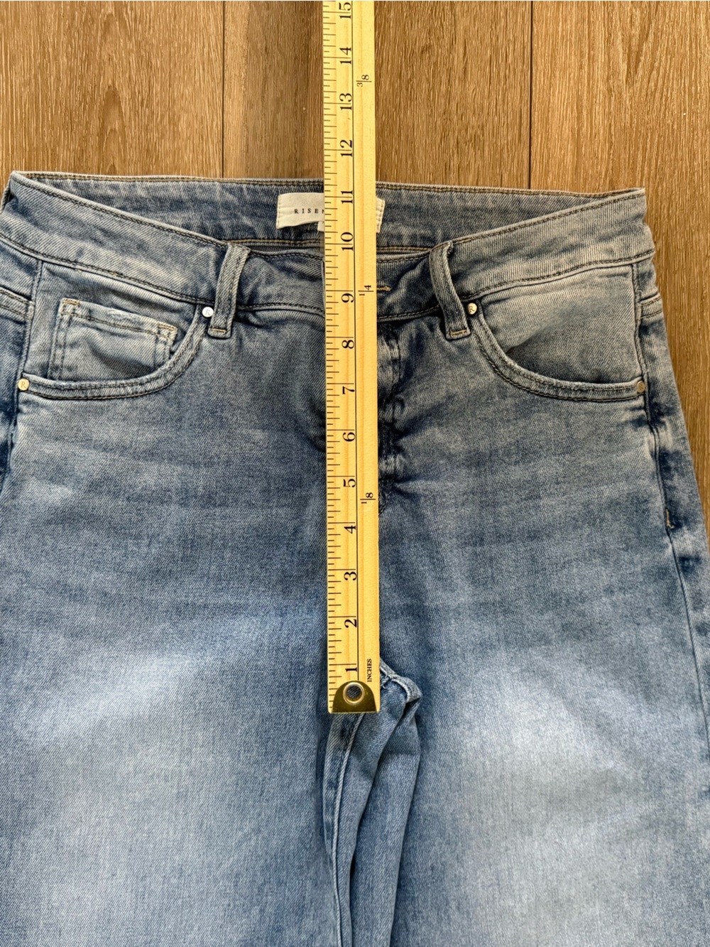 Risen Wide Leg Frayed Hem Jeans in Light Blue - Picture 9 of 12